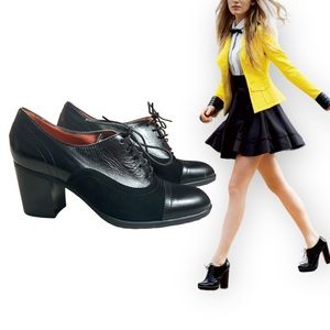 Alberto Zago Milano Women’s Made in Italy black leather block heels Oxford shoes